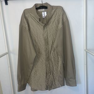 Virgola Uomo Shirt Mens M khaki long sleeve Band Collar Button Front wedding